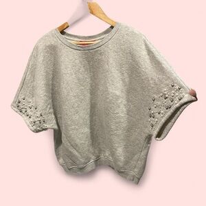 Catherine Malandrino gym gray batwing short sleeve sweatshirt pearls oversized